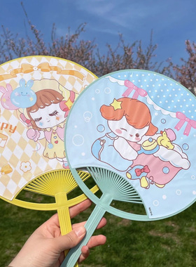卡通扇子儿童家用蒲扇学生夏天便携塑料扇夏季可爱小圆扇手工圆形