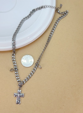 孤品欧美老货出口复古中古Vintage十字架黑色项链默认微瑕