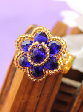 diy地摊货源编织水晶串珠戒指