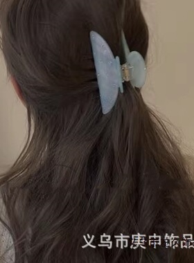 新款抓夹精致镶钻绿色鲨鱼夹发抓发夹发量适中到偏多盘发抓夹女
