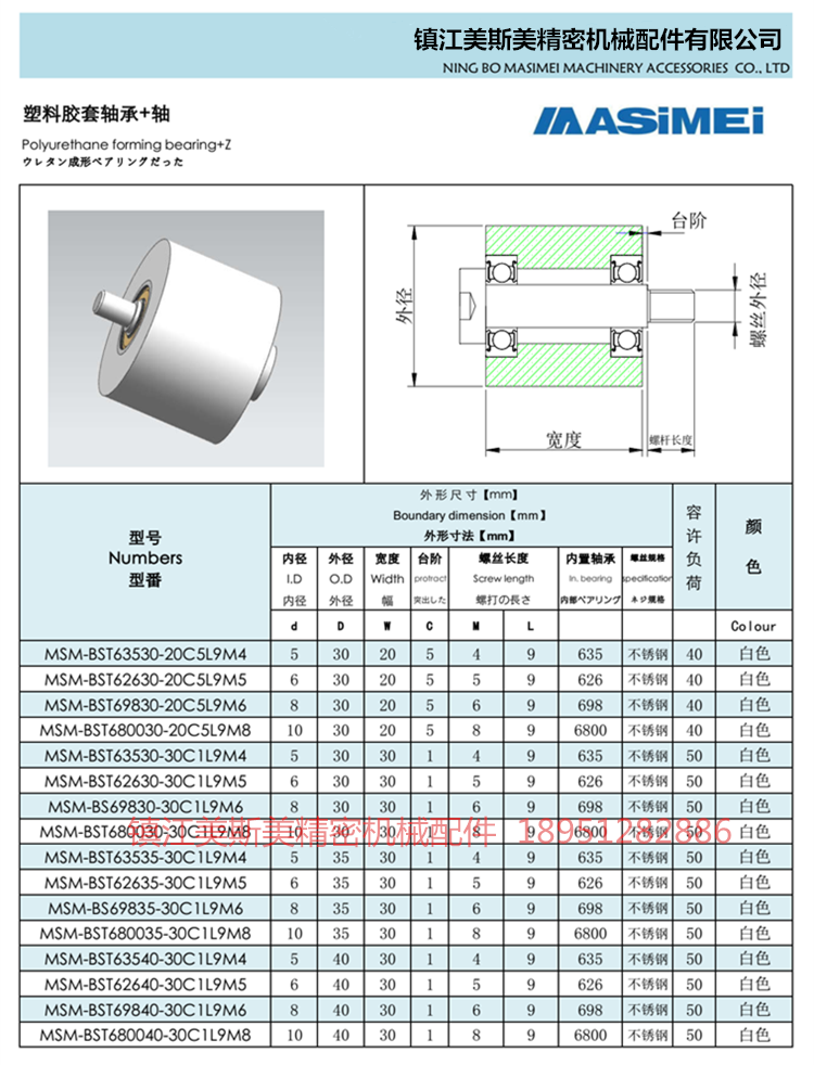 MSM外包高品质高耐磨塑料滑轮双轴承加宽滚轮BST680040-30C1L9M8 - 图3