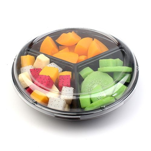 一次性水果切盒子长方形打包盒双拼盘圆形沙拉碗透明水果捞盒三格 - 图3
