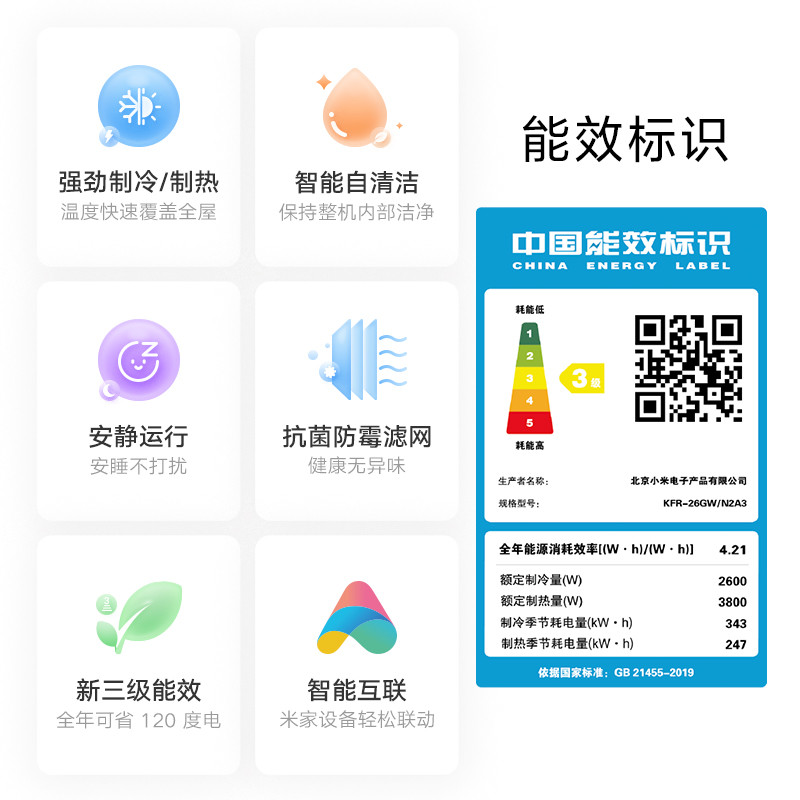小米空调挂机家用小型巨省电一匹变频冷暖两用除湿智能互联-图3