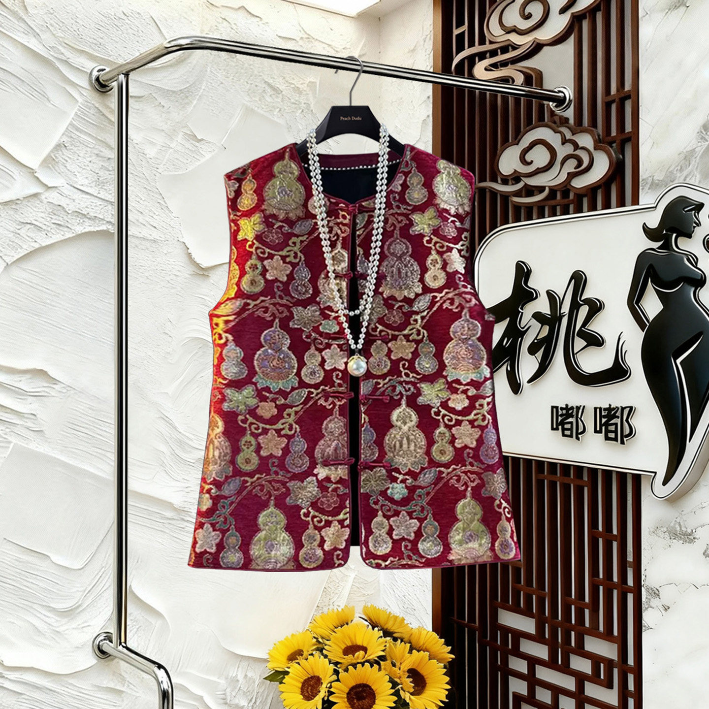 新中式国风特大码女装2025秋季新款高级感丝绒马甲裤子胖mm三件套,淘宝优惠券,粉丝福利购,淘宝优惠卷