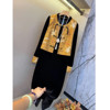 Plus size women's new Chinese style heavy industry floral jacquard disc buckle vest + spliced cuffs velvet long dress