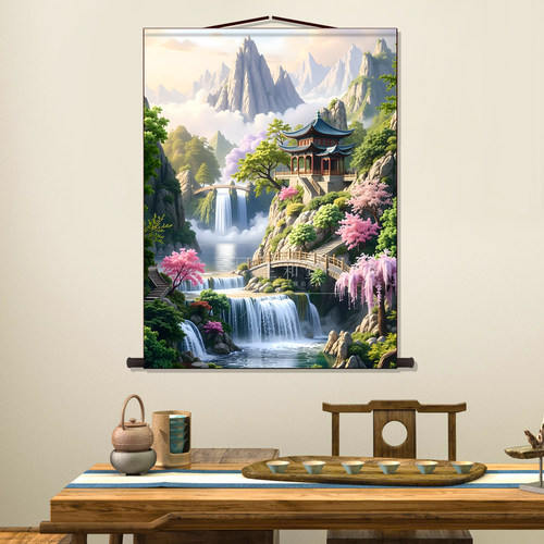 仙家堂口山水画仙堂背景挂画东北堂屋风水画小桥流水供奉无活物画 - 图0