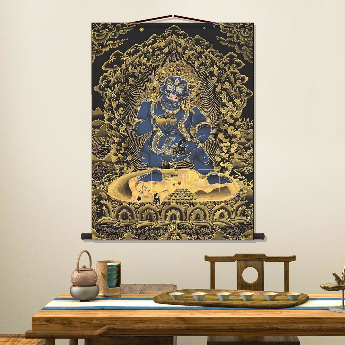 西藏宗护法黑财神佛像招财唐卡黑财神爷装饰画佛堂转运平安挂画 - 图0