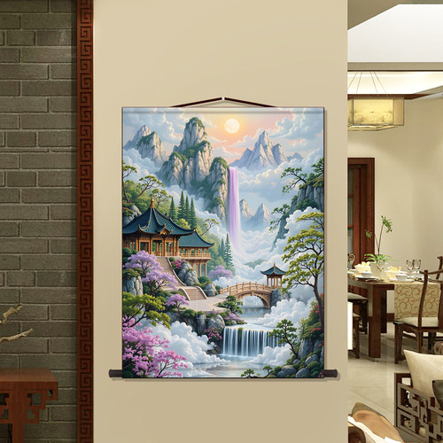 仙家堂口山水画仙堂背景挂画东北堂屋风水画小桥流水供奉无活物画 - 图1