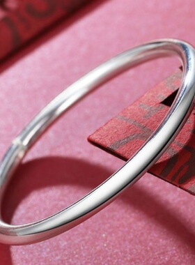光面镀999银手镯闭口光圈圆条简约女款实心封口镀纯银细圈手镯