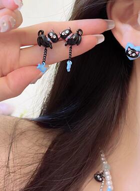潮酷卡通可爱Y2K黑色搞怪猫咪项链女小众锁骨链个性时尚颈链