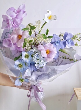 蓝紫色仿真花束手感保湿客厅装饰插花摆件小众法式桌面摆件
