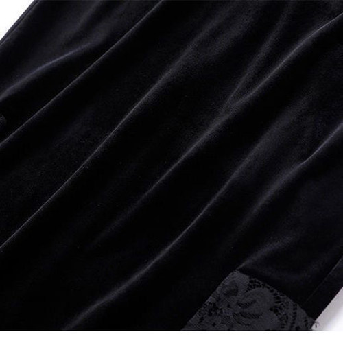 盈可人秋冬新款蕾丝花边松紧腰中长款包臀裙金丝绒侧开叉半身裙 - 图1