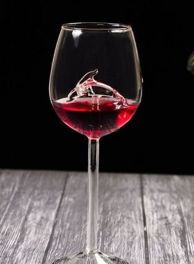 创意海豚红酒杯 玻璃高脚鲨鱼杯 海马玻璃红酒杯 鸡尾酒玻璃酒杯