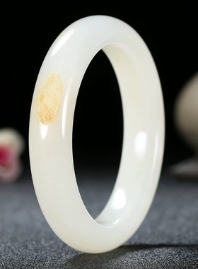 天然和田玉老料手镯白玉手镯女少女款细条玉石玉镯带皮镯子带证书