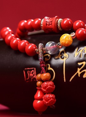 朱砂高含量红砂葫芦双圈手串