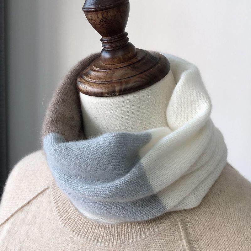 三色拼接高档羊绒围巾女冬季加厚韩版套头护颈保暖围脖百搭脖套,淘宝优惠券,粉丝福利购,淘宝优惠卷