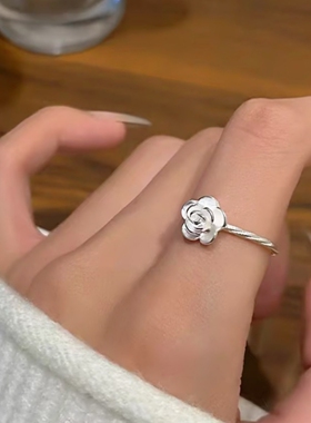 足银9999纯银玫瑰花戒指女
