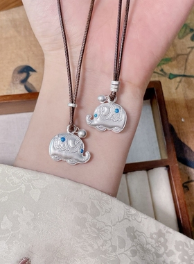 足银999纯银墩墩象项链女