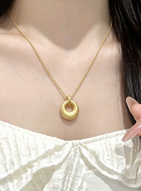 足银999纯银银坨坨平安扣项链女