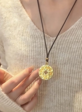 足银9999碎冰冰钱币吉言项链女