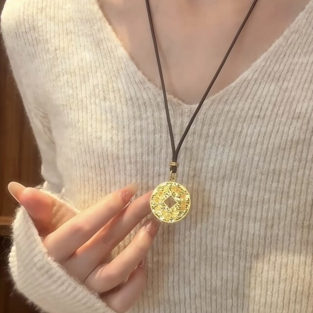 Pure silver 9999 crushed ice coin auspicious words necklace for women