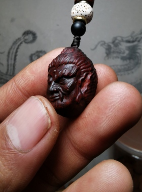 紫檀红木头精雕刻佛魔一念之间车钥匙扣小吊坠文盘玩手把挂件饰品