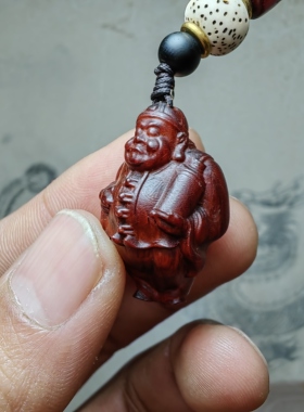 紫檀红木头精雕刻地主2老财神车钥匙扣小吊坠文盘玩手把挂件饰品