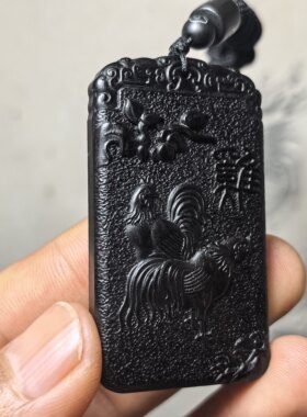 紫檀红木头精雕刻不动明王2生肖鸡牌子吊坠车挂件项脖精美礼饰品