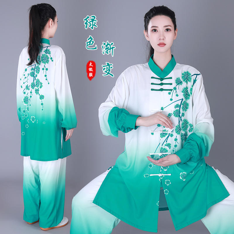 印染梅花新款高端八段锦太极拳服装练功男女武术表演服中长款春秋 - 图0