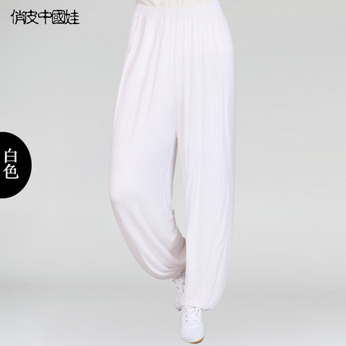 太极服裤莫代尔竹纤维练功武术男女青少中老年中国风灯笼大码夏季 - 图1