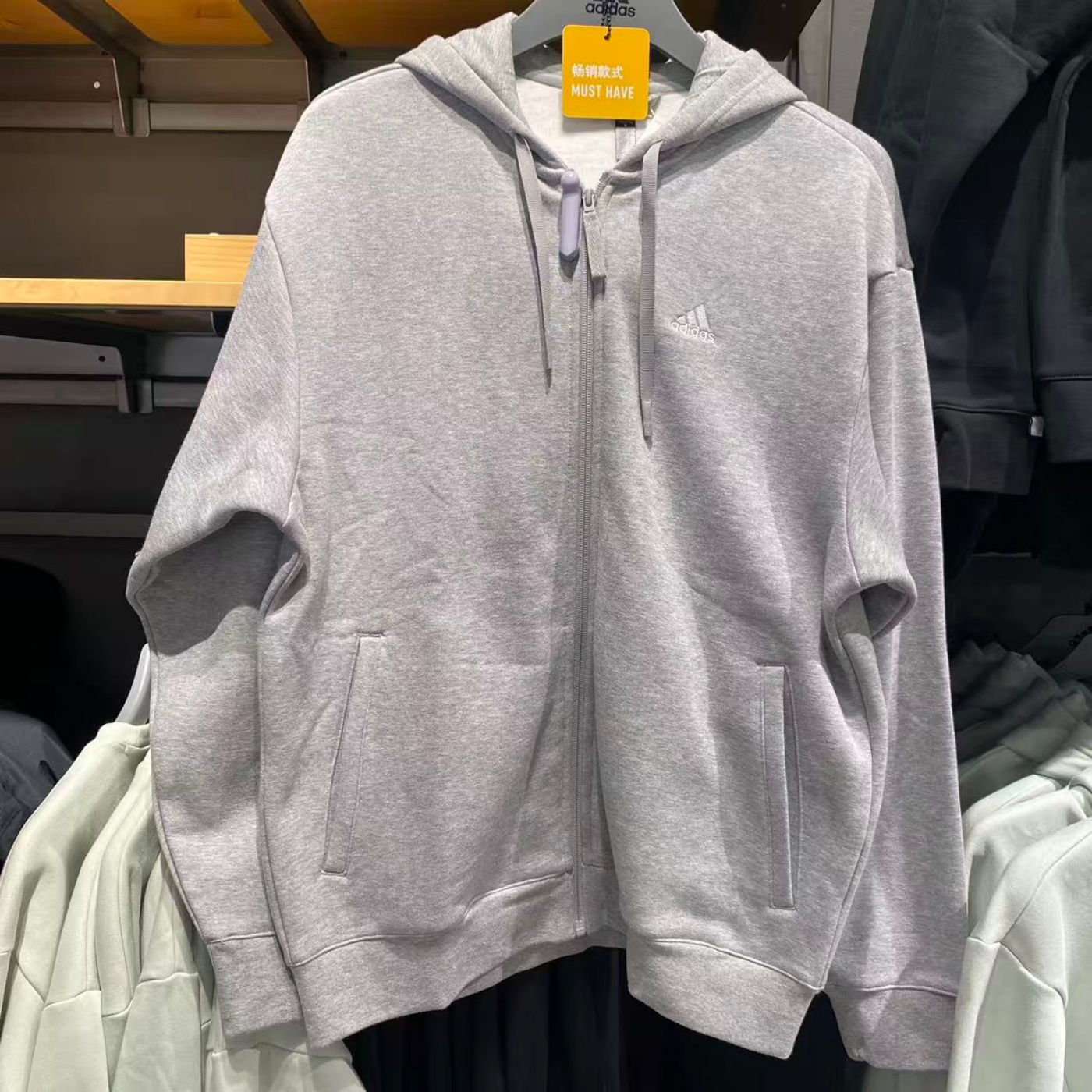 Adidas阿迪达斯男女加绒外套秋冬连帽运动休闲简约针织夹克IV7607 - 图1