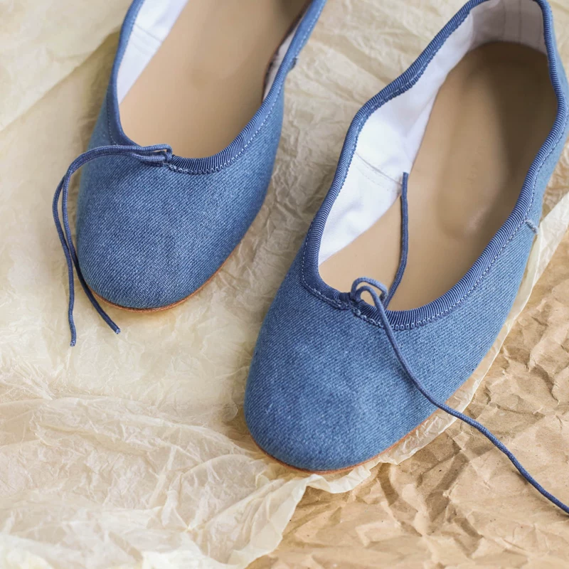 [Lames] Романтичные ~ ретро handmade балетные туфли французский деним цвет ballet одинарные туфли
