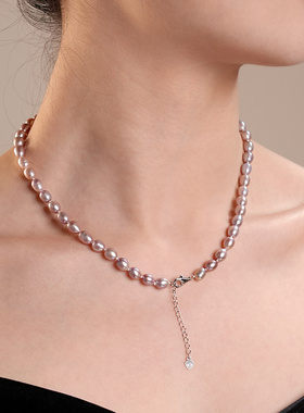 Dara/戴拉九紫离火锁骨链925银淡水珍珠米珠时尚简约锁骨链