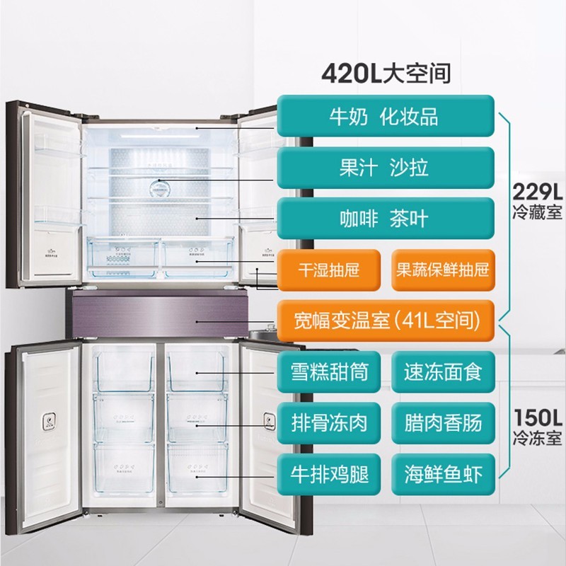 海信 BCD-420WTDGVBP 家用一级变频风冷无霜冰箱多门节能五门联保