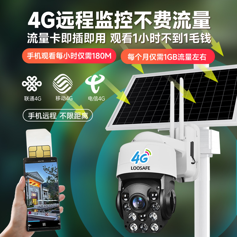 太阳能摄像头4G监控器免插电无需网络手机远程360度室户外变焦影 - 图2