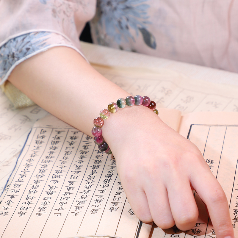 碧玺手串亲宝水晶西瓜碧玺手链多圈项链礼物单圈送女友夏季新品 - 图2