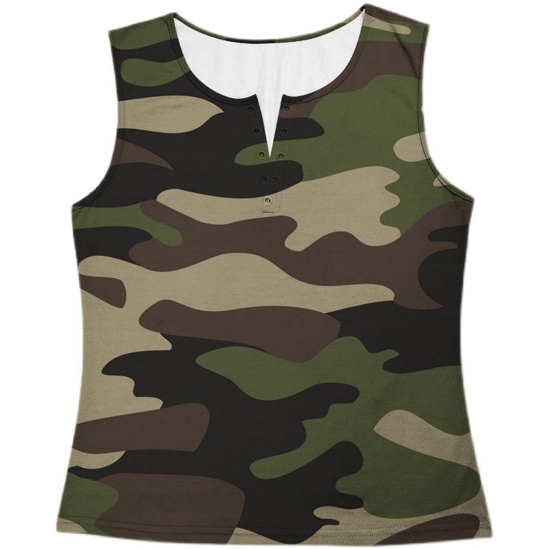 夏季性感小个子V领迷彩印花时尚休闲无袖T恤上衣Camouflage vest-图3