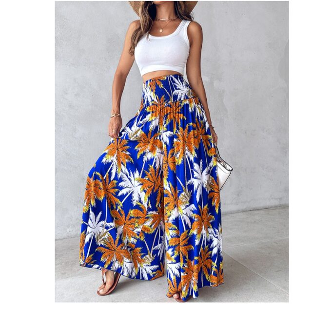 ເອີຣົບແລະອາເມລິກາ elastic waist ວ່າງຂາກ້ວາງ pants pants ຫາດຊາຍສໍາລັບແມ່ຍິງ