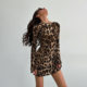 European and American Autumn Leopard Print Backless Long Sleeve Dress