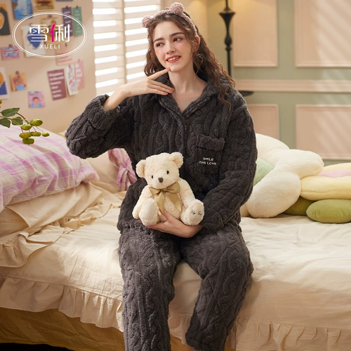 Зимняя стеганая пижама, коралловая бархатная флисовая куртка, комплект, увеличенная толщина