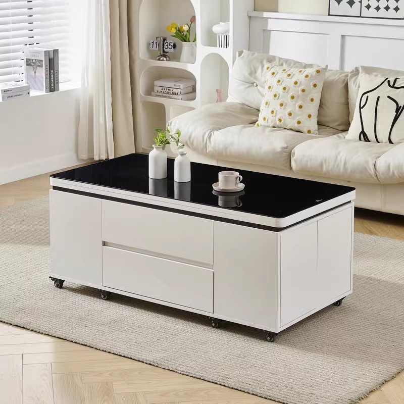 实木四抽屉储物款岩板升降茶几小户型多功能茶几餐桌两用客厅饭桌,淘宝优惠券,粉丝福利购,淘宝优惠卷