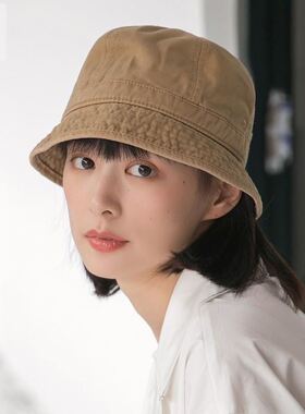帽子2023年爆款韩国原宿水洗纯棉渔夫女日系小众短檐水桶帽风盆帽
