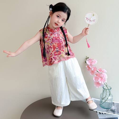 女童连衣裙夏季薄款短袖唐装宝宝超仙中国风儿童夏装古装襦裙 - 图0