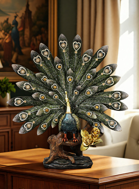 欧式轻奢树脂装饰品孔雀开屏摆件