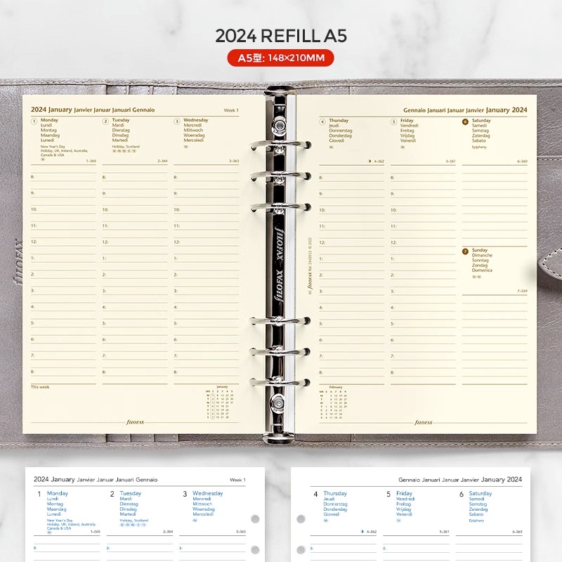 【2024年日期周计划页】英国进口Filofax内页替芯周计划一周两页内芯活页纸A5 A6 A7活页本替芯2024年历 - 图2