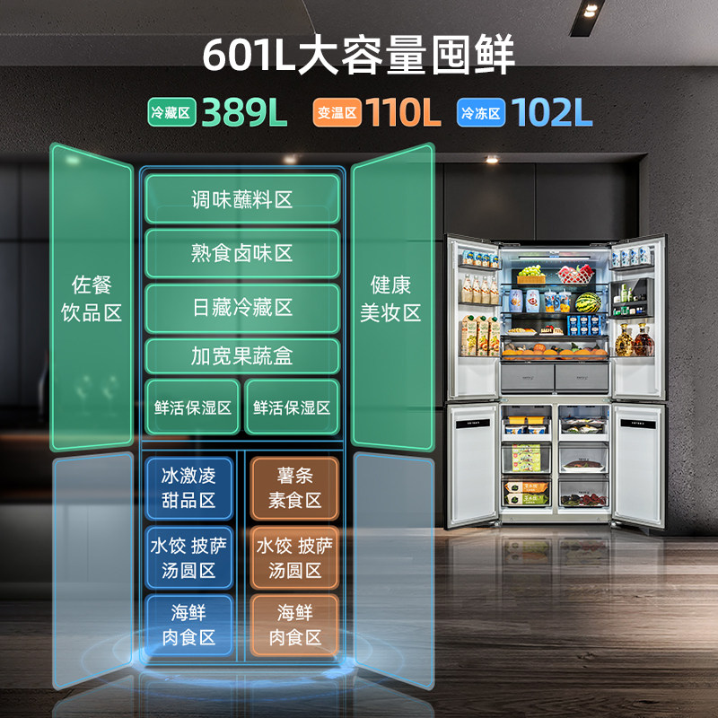 美菱超薄杀新冠601l十字对开电冰箱 美菱厨房冰箱