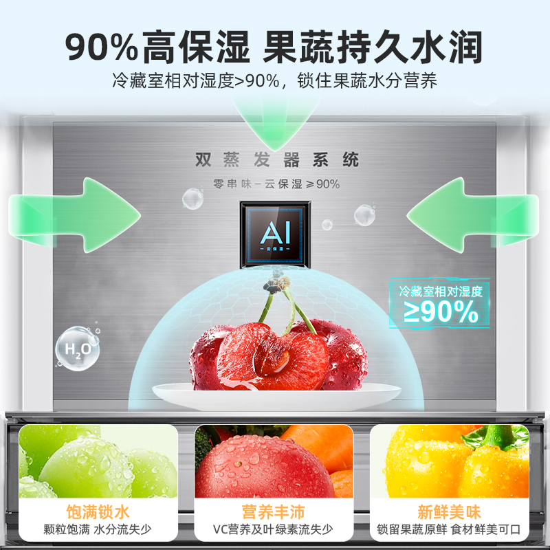 政府换新补贴美菱官方503L双系统零嵌入超薄十字四门冰箱家用一级