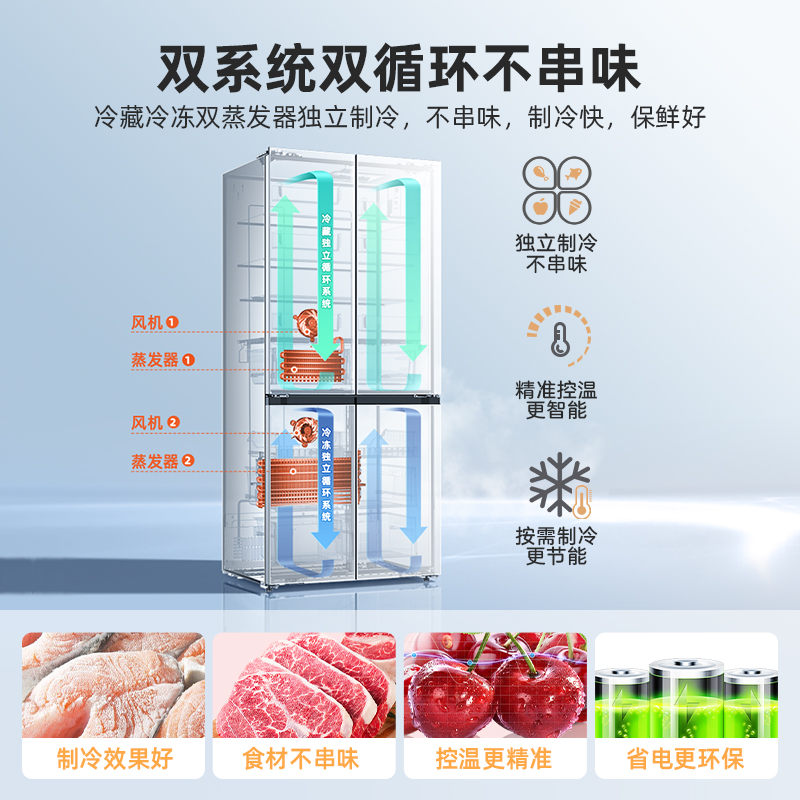 政府换新补贴美菱官方503L双系统超薄零嵌入十字四门冰箱家用一级