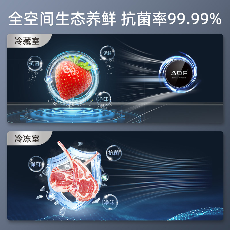 美菱601L超薄零嵌入大容量十字四门冰箱一级家用无霜政府补贴20%