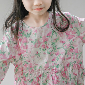 Dad Cai ເຄື່ອງນຸ່ງເດັກນ້ອຍວັນນະຄະດີ 2024 Spring Clothing Cotton Floral Long Sleeve Dress Girls Pink Flower Skirt 1239